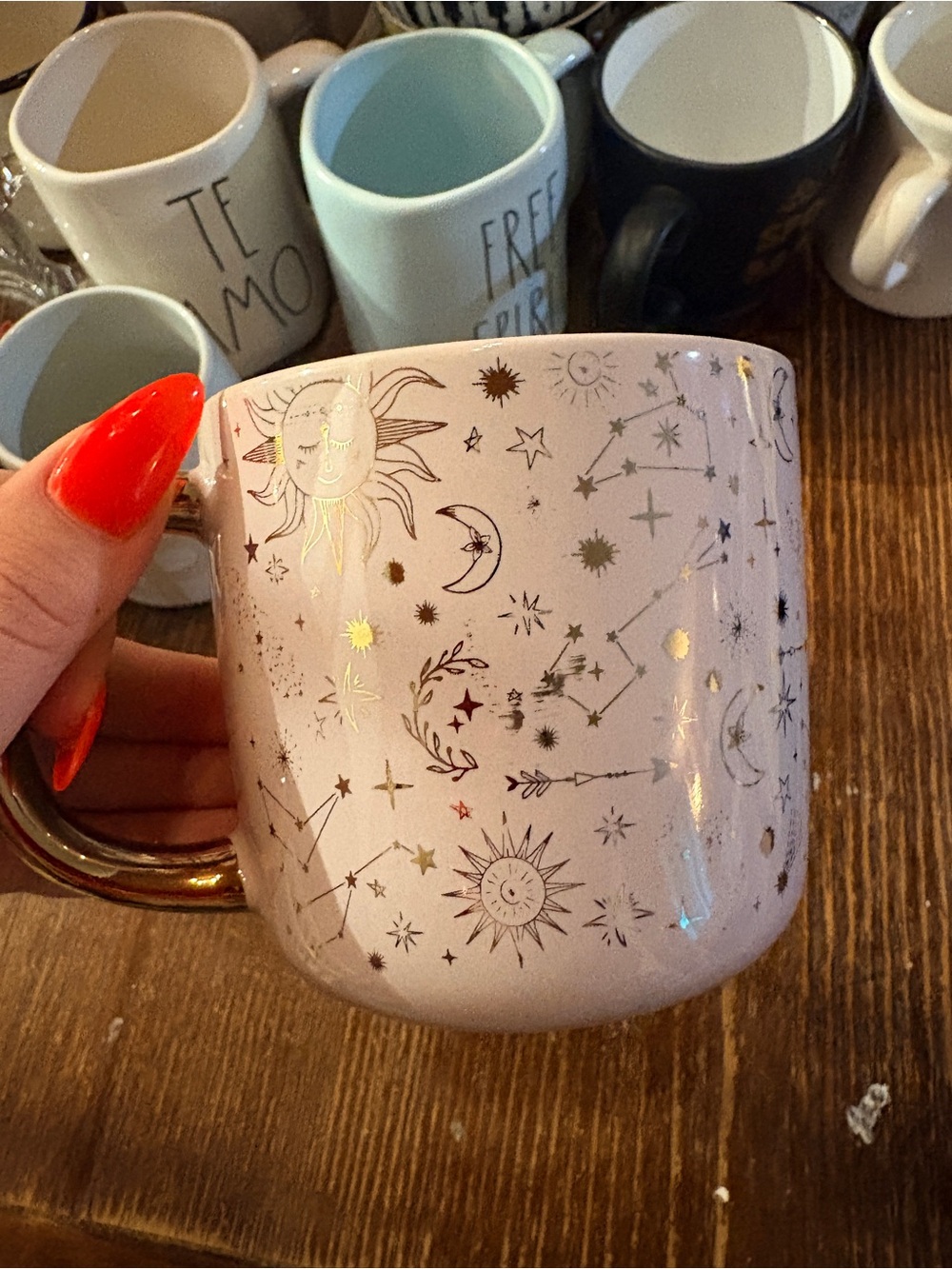 Pink Celestial Ceramic Mug with Gold Accents